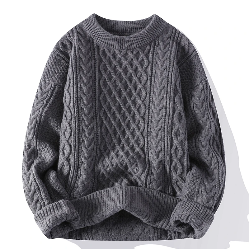 Autumn Winter Men Sweater Vintage O Neck Solid Color Mens Knitted Pullovers Loose Harajuku Mens Retro Knitting Pullover Sweaters