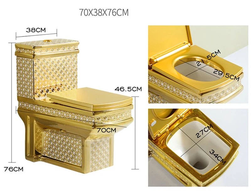 European Style Gold-Plated Large Pipe Anti-Blocking Ceramic Toilet Modern Light Luxury One-Piece Direct Flush Household Toilets