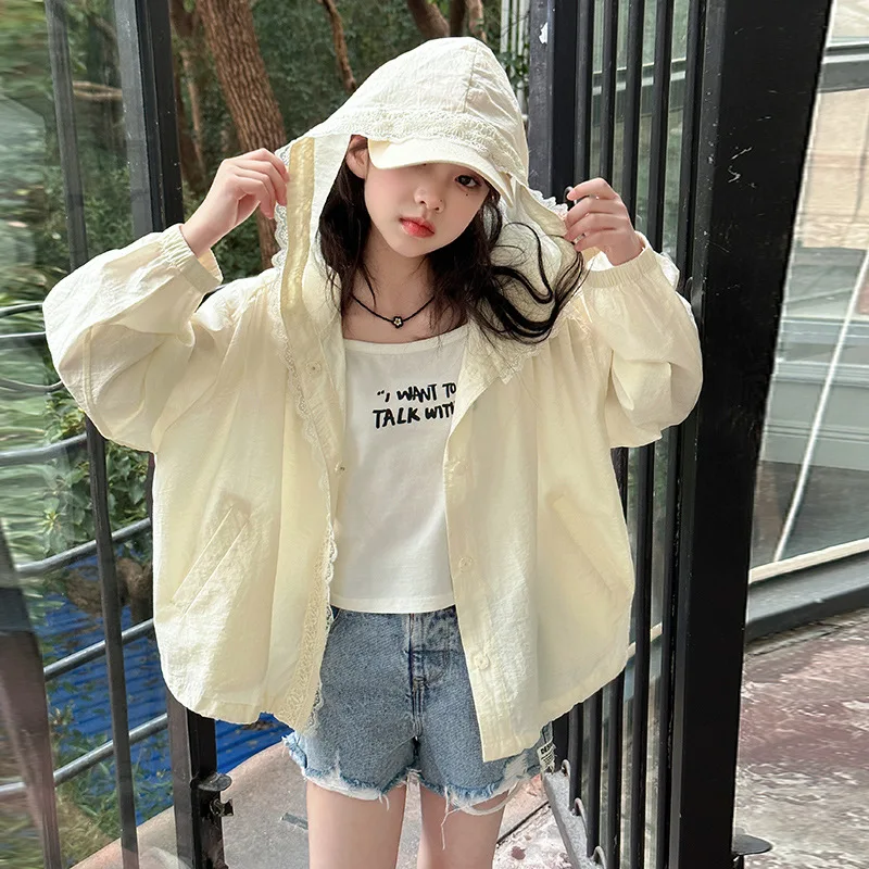 Girls Sunscreen Jacket Clothing Summer Thin Section New Girls Fashion Lace Ultraviolet Children Air-conditioning Shirt