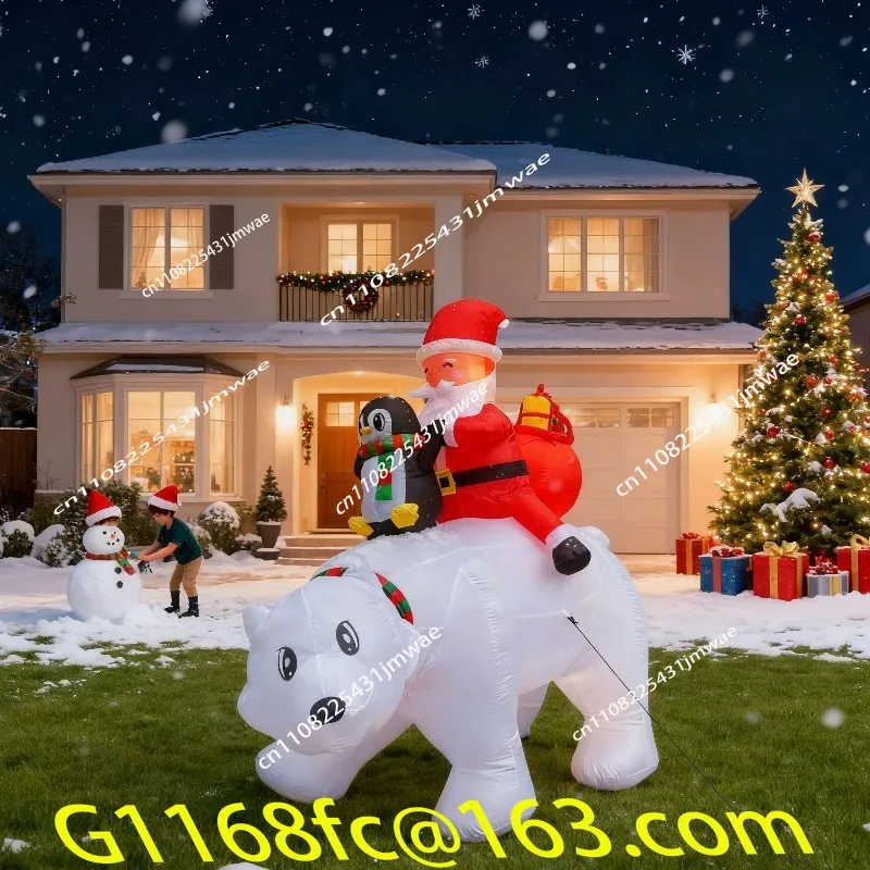 2.1M Christmas Inflatable Snowman, Three Penguins, Colorful Outdoor Party Lights, Inflatable Decorations