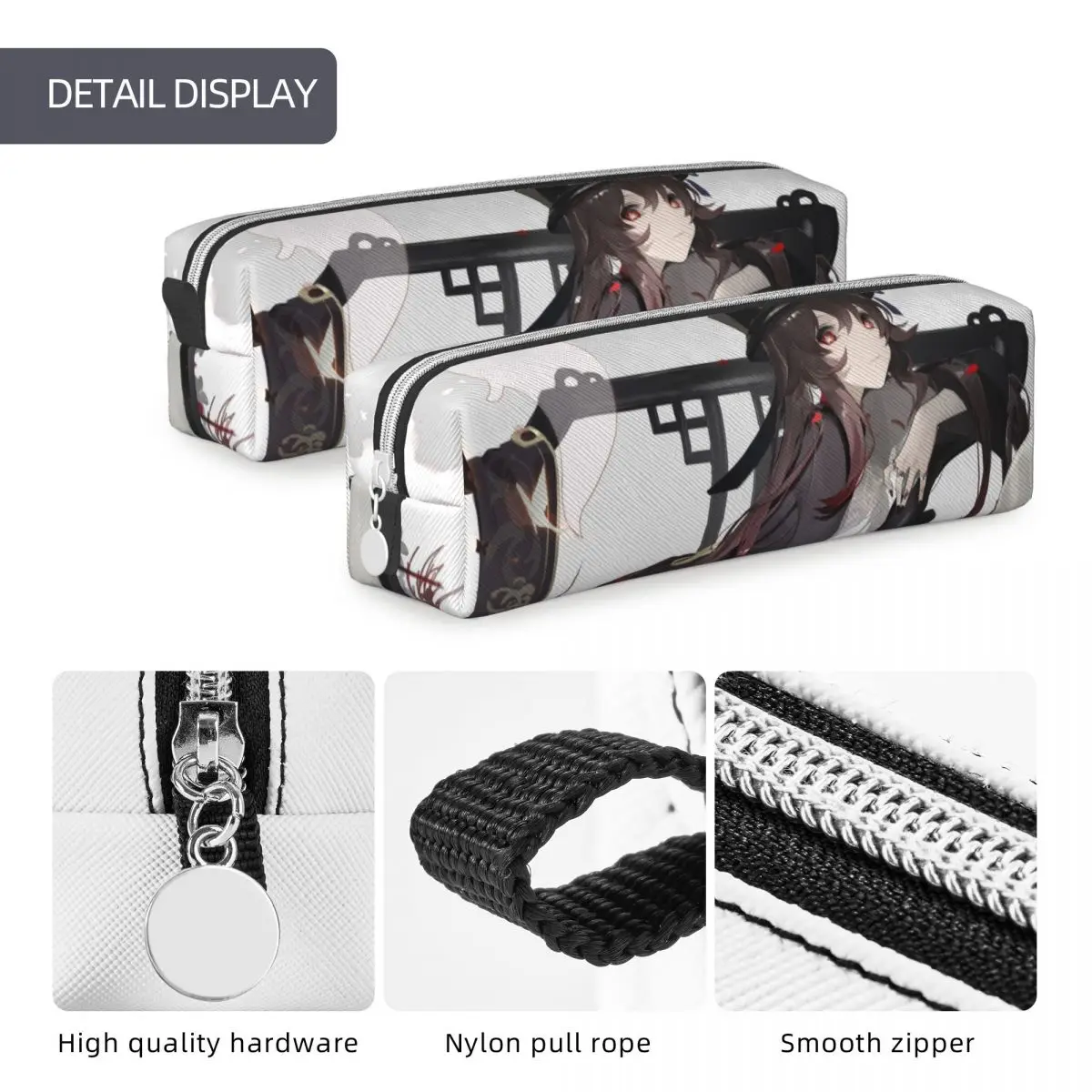 Genshin Impact Anime Casos de Lápis para Meninas e Meninos, Cute Cosmetic Box, Classic Pen Holder Bag, Bolsa de Escola para Estudantes, Hu Tao