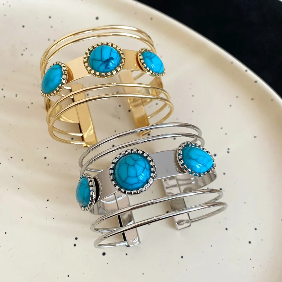 

Acrylic Round Turquoise Multi-Layer Open Bangle Ethnic-Inspired Luxury Artistic Style Bracelet Women's Gift