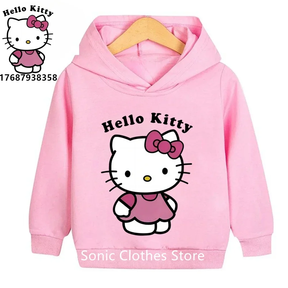 Hello Kitty Hoodie Kids Sweatshirt Kawaii New Sanrio Pullover Fashion Anime Cartoons Casual Clothes Girls Boy Kids Warm Top