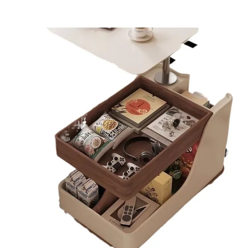 

Solid wood mobile coffee table small apartment Nordic multi-function lifting side table living room trolley design Internet