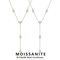 Lnngy Collares Mujer 3mm 0.1ct Moissanite Necklace 925 Sterling Silver Y-shaped Pendant Necklaces For Women Unique Jewelry Gift