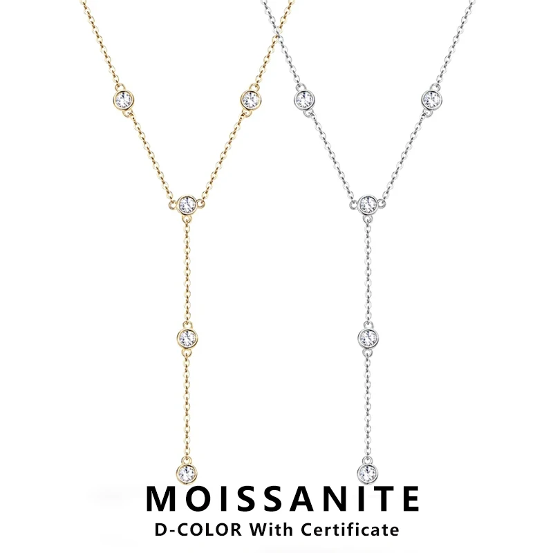 Lnngy Collares Mujer 3mm 0.1ct Moissanite Naszyjnik 925 Sterling Silver Naszyjniki w kształcie litery Y dla kobiet Unikalna biżuteria na prezent