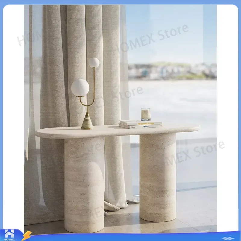 Modern Beige Travertine Console Table Natural Stone Living Room Furniture Hallway Entrance Table Luxury Home Decor Sofa Side