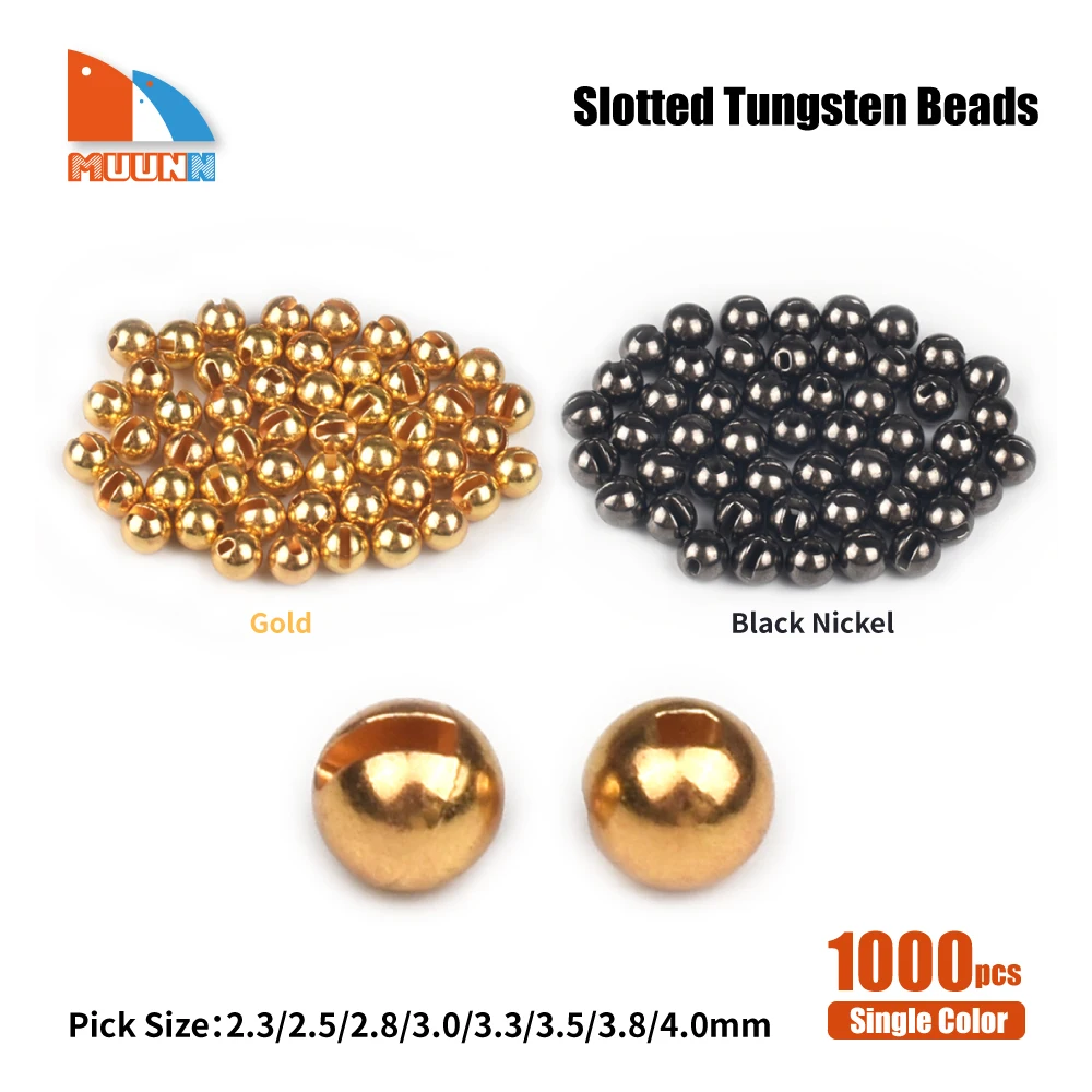 

MUUNN 1000pcs Tungsten Slotted Beads Fly Tying 1.5mm-4.0mm Material Multi-Color Fly Fishing Tungsten Beads Electroplate