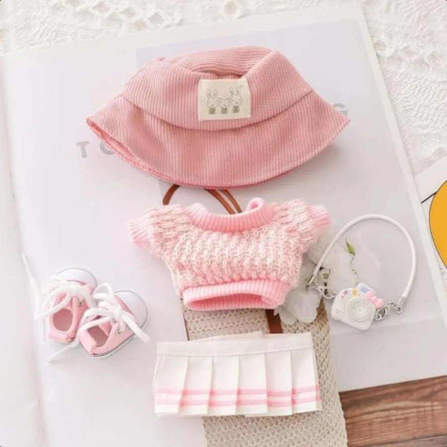 Set Pakaian Boneka 17Cm Kostum Feminin untuk Boneka 6.7 Inci Aksesori Set Pakaian Dres Modis Cocok untuk Pakaian Labubu Par
