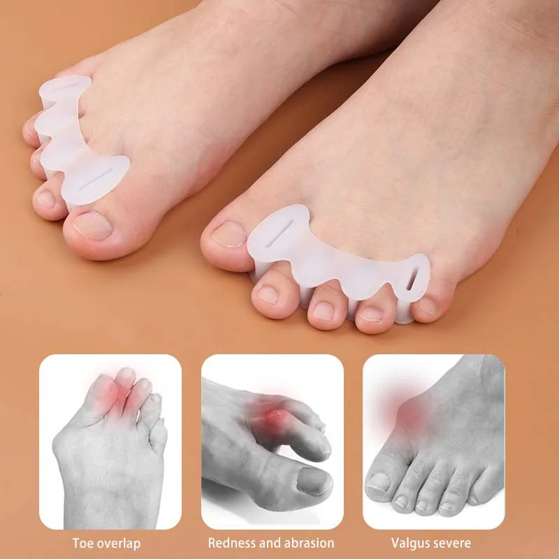 2Pcs=1Pair Hard Silicone Toe Finger Separator 3 Hole Hallux Valgus Orthopedic Spacers Bunion Overlapping Hammer Foot Corrector