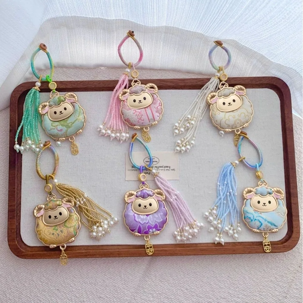 Imitation Song Brocade Tassel Brocade Sheep Pendant Cartoon Animal Chinese Zodiac Chinese Style Lamb Keyring Decoration Handmade