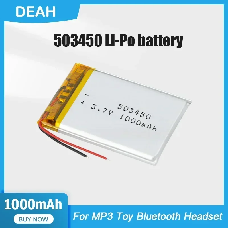 1-2PCS 503450 3.7V 1000mAh Lithium Polymer Rechargeable Battery For MP3 MP4 GPS LED Bluetooth Speaker Walkie Talkie Smart Watch