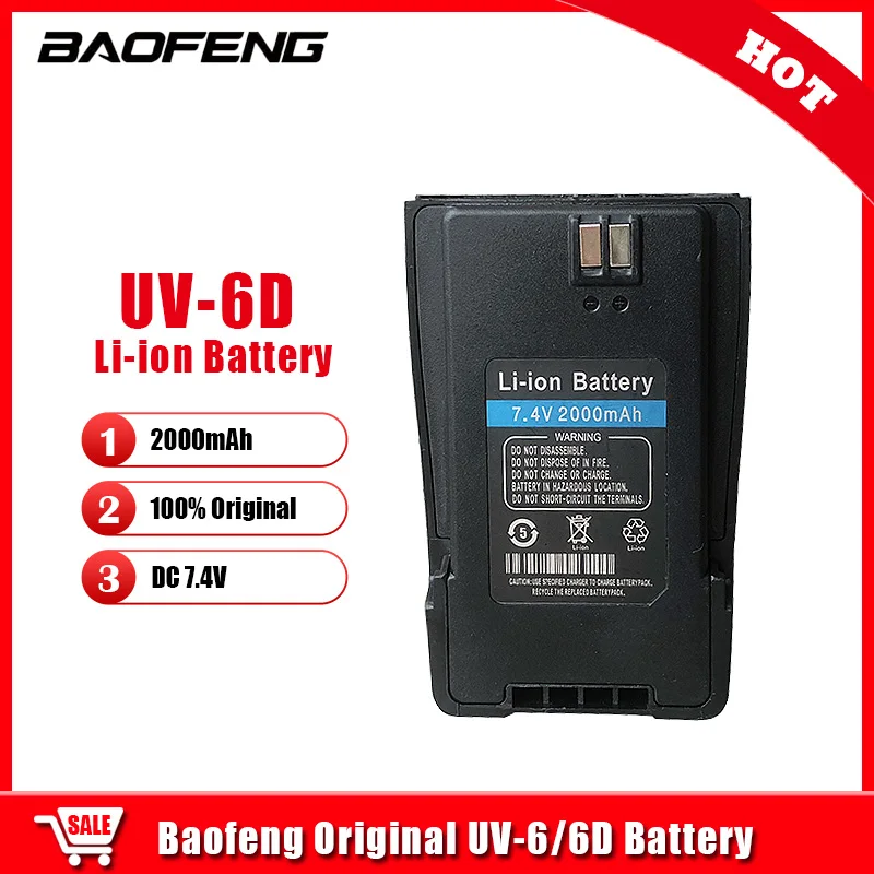 

BAOFENG Original Li-ion Battery 2000mAh 7.4V For Walkie Talkie UV-6 UV-6D QY-518 Two Way Radio Accessories Extra Battery