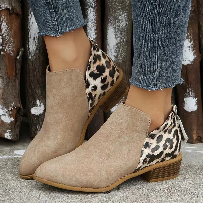 Spring and Autumn Season Fashion Women Retro Women Ankle Boots Leisure Leopard Ankle Boots Comfortable Ladies Boots