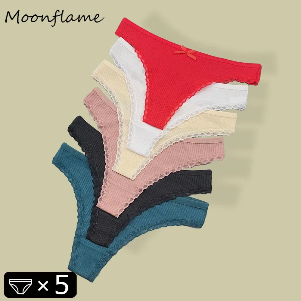 

Moonflame 5 PCS Women's Panties Pure Cotton String Sexy Lingerie Intimates Female Tangas Solid Low Rise Woman G String