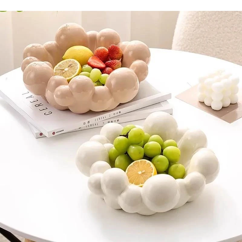 Solid Color Ceramic Fruit Plate Living Room Tea Table Snack Dried Candy Plates Household Tableware