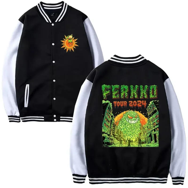 Rapper Feid Ferxxo Ferxxocalipsis Tour 2024 Honkbal Uniform Mode Oversized Baseball Jack Mannen Vrouwen Retro Fleece Jas Man