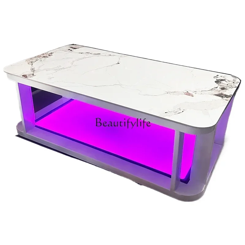 

ls 04KTV coffee table luminous special bar marble rock slab tempered glass stainless steel tea table