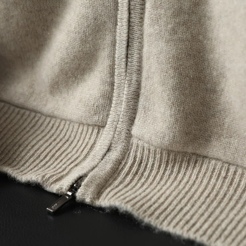 New Youth Casual 100% Pure Cashmere Men's Fashion Hooded Sweatshirt Loose Knitted Cardigan Sports Cashmere Top Jacket