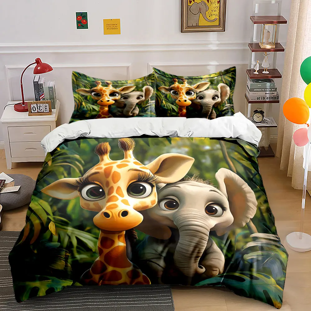 Giraffe and Elephant in Jungle Printed Duvet Cover Set1 Duvet Cover+2 PillowcaseMulti Size Bedroom Bedding Decor Luxury gifts