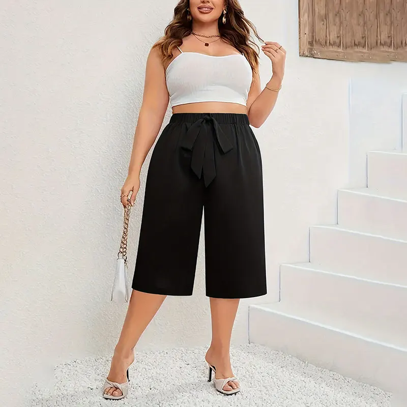 Y.KUKU Women Pants Plus Size Elastic Waist Summer Elegant Wide Leg Pants Loose Casual Straight Pants Large Size Womens Bottoms