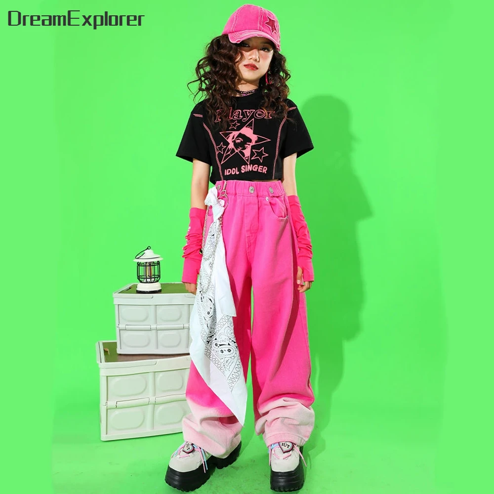 Girls Hip Hop Crop Top Lovely Cargo Pants Child Solid Shorts Streetwear Clothes Sets Kids Plaid Skirt Street Dance Jazz Costumes