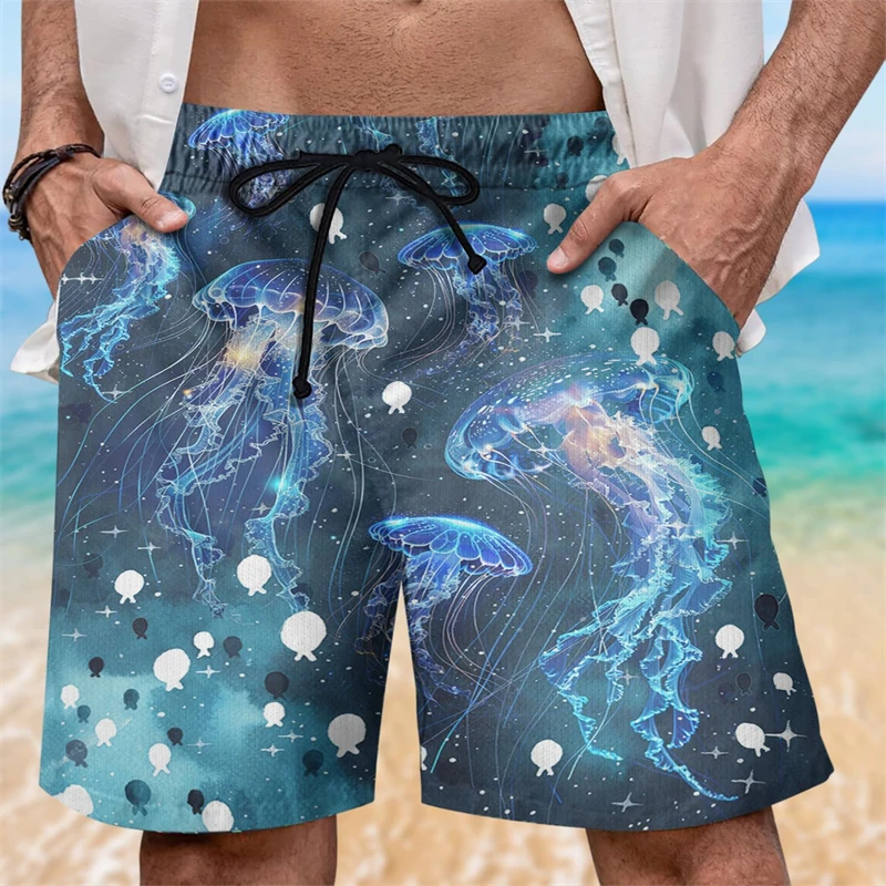 Ocean Jellyfish Graphic Short Pants For Men Clothes Casual Hawaiian Male Beach Shorts Jelly Fish Sea Trunks Animal Boy Trousers