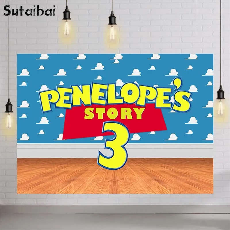 Cielo blu nuvole bianche parete giocattolo per bambini fotografia sfondi storia di compleanno cartone animato personalizzato foto sfondo decorazioni Banner