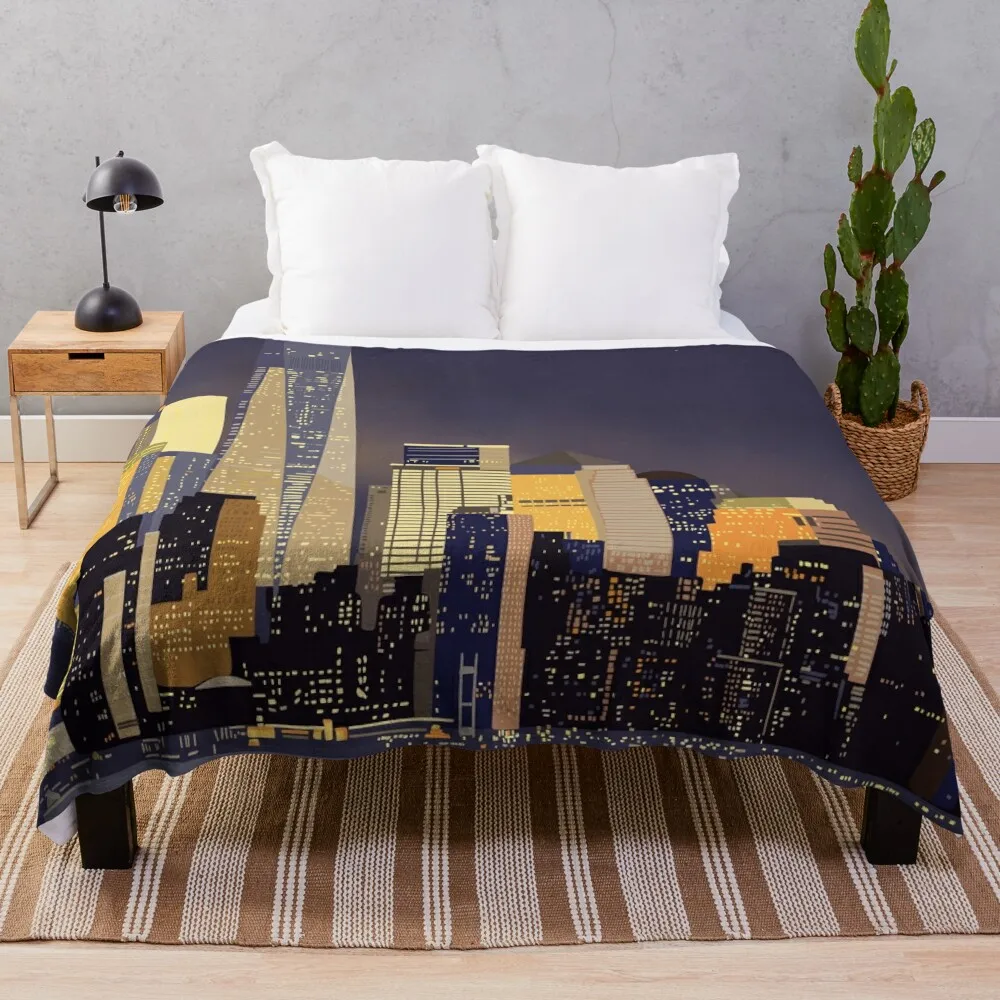 Skyscrapers at night illustration  Throw Blanket christmas decoration christmas gifts Thermal Blankets