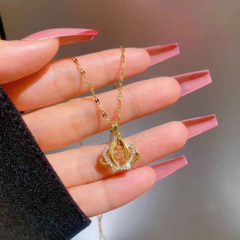 

New Stainless Steel Chain Zircon Crown Charm Necklace for Women Luxury Small Pendant Choker Necklace Collar Jewelry Lovers Gifts