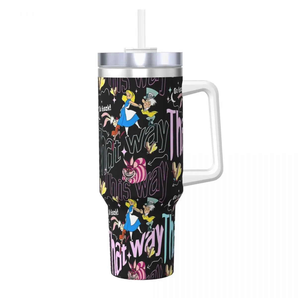 

Автомобильные кружки из нержавеющей стали «Алиса в стране чудес» с соломинкой, дорожная бутылка для холодной и горячей воды, изолированная большая термокружка