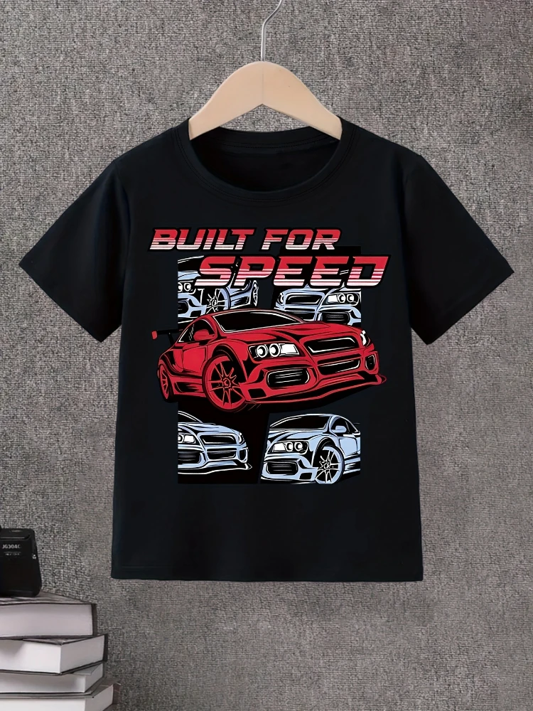 

Racing Graphic-Built for Speed-with Red Sports Cars design-100% cotton summer O-neck short sleeve casual printed men's T-shirt.