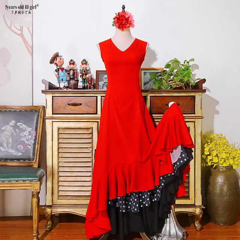 Spanish Dance Dress Flamenco Practice Skirt Wear Women EK02