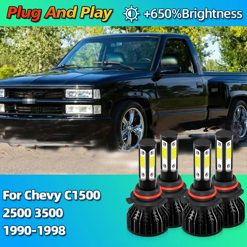 4Pcs Car Headlight LED Lamp High Low Beam HB3 HB4 Light Bulbs 180W For Chevy C1500 2500 3500 1990-1998 1993 1994 1995 1996 1997