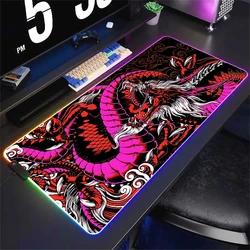 Japanese Dragon Large Gaming RGB Colorful Mousepad XXL Keyboard Gamer Mouse Pad LED Table Luminous Deskmat Anime 90x40 Mouse Mat