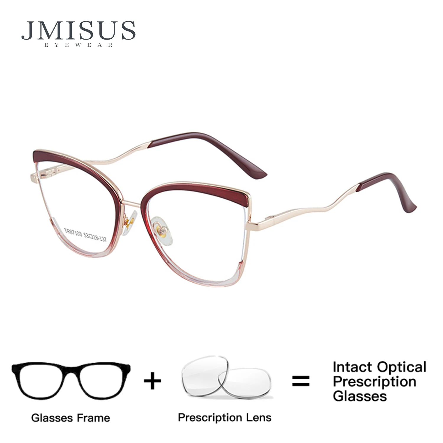 

JMISUS High-quality Metal Cat Eye Prescription Glasses Woman Square Optical Eyeglasses Progressive Photochromic Sunglasses