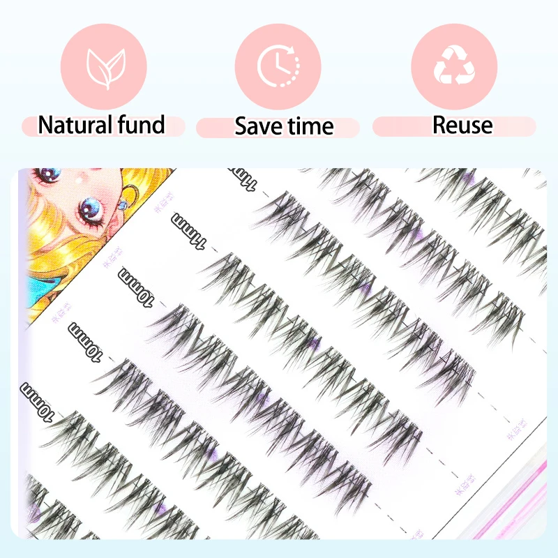 60 grappole Ciglia autoadesive Ciglia senza colla Ciglia individuali Cluster per ciglia morbide Ciglia autoadesive riutilizzabili da 10-12 mm