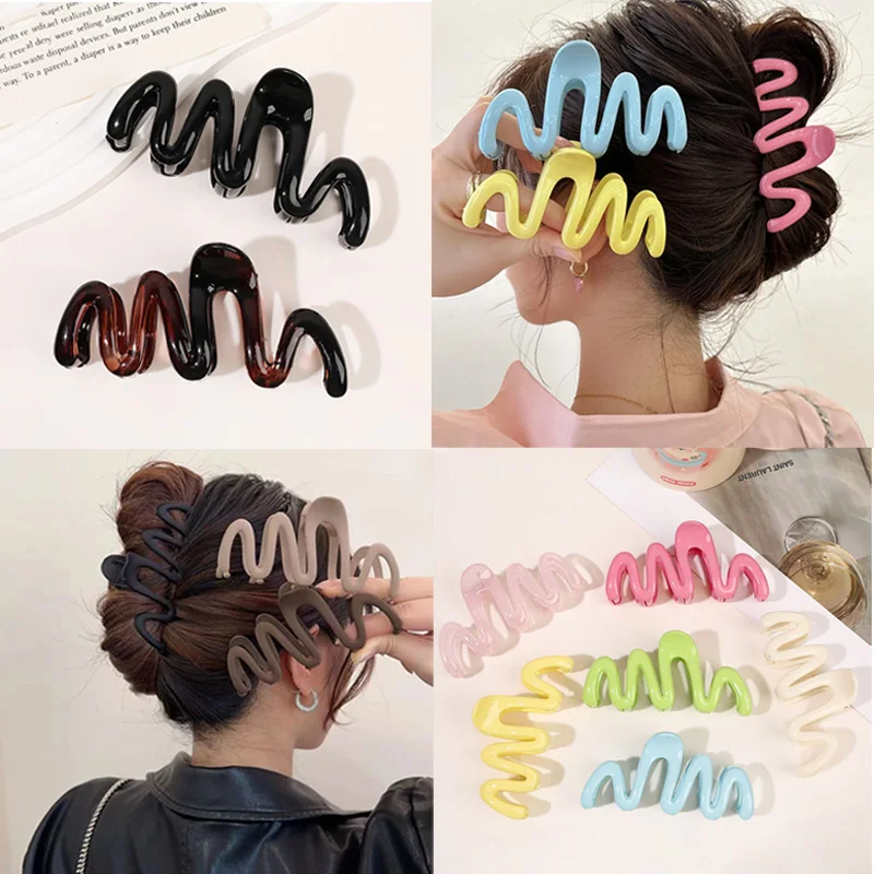 

Fashion Acrylic Hair Claw Clip M-shaped Back Of Head Hairpin Large Wave Style Hair Clamps Barrettes Women Ponytail Headwear