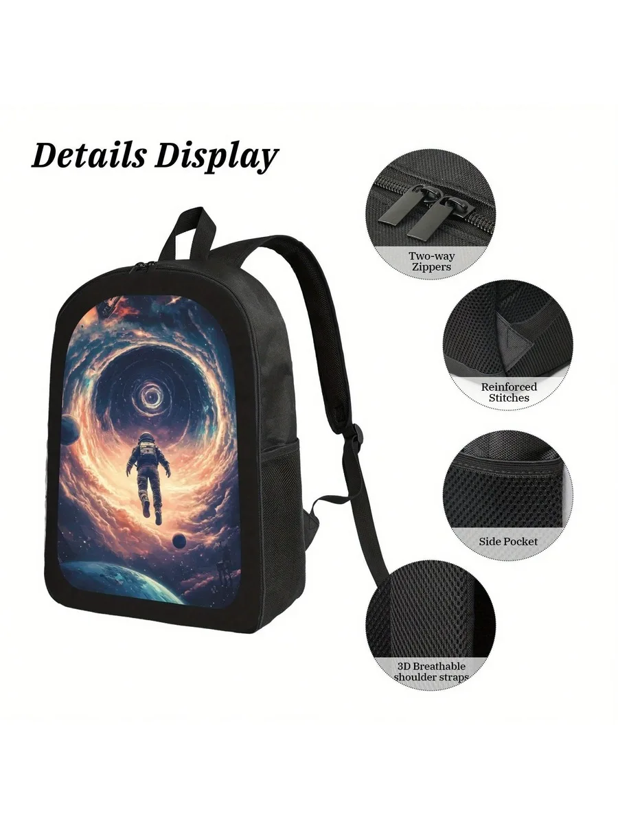 

Space Astronaut Print Backpack With Double Shoulder Straps, Two-Way Zippers And Breathable Straps