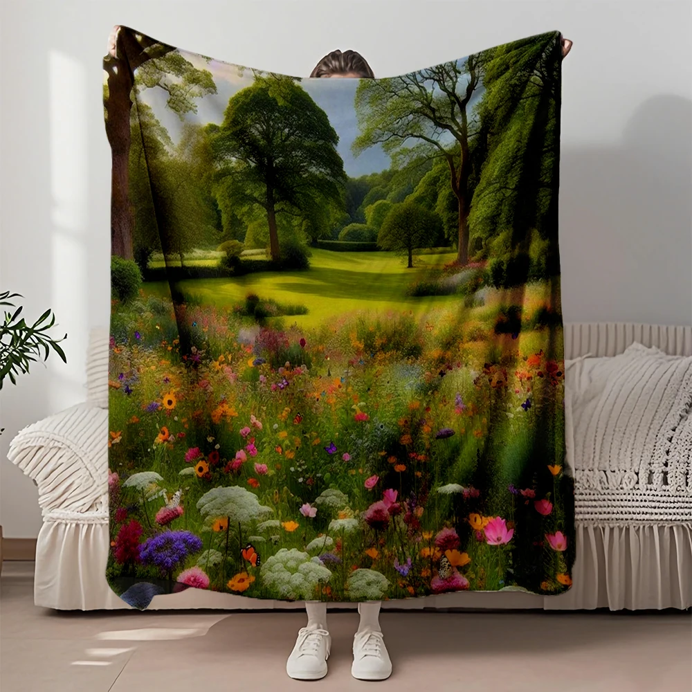 

Zen Flannel Blanket Meadow Bedspread Double-sided Throw Moisture-wicking Hypoallergenic Blankets For Seniors Guest Room Daily