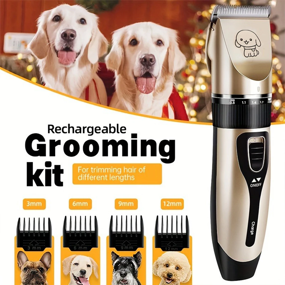 Rechargeable Pet Grooming Kit with 4 Length Combs for Dogs & Cats,Pet hair clipper, Low Noise Hair Trimmer Set