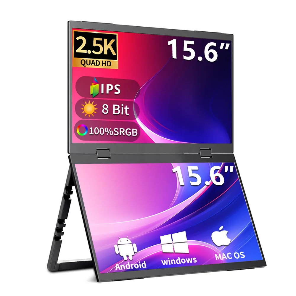 15.6 Inch 2.5K Dual-screen Portable Monitor IPS HDR 8 Bit 300NIT 100%SRGB Compatible with Tiptop PS4/5 Swicth Xbox Phone