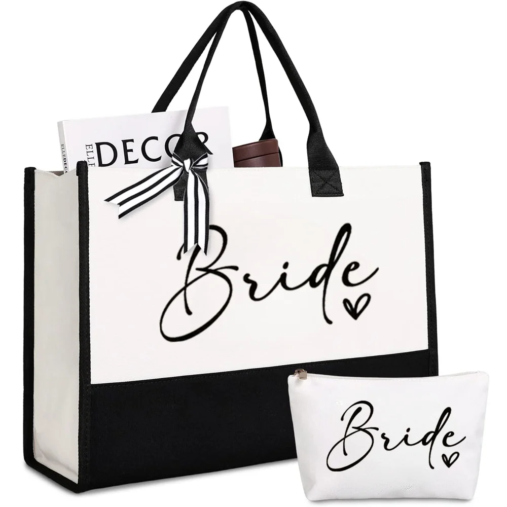 

Bride Cosmetic Bag Tote Bags Set Canvas Beach Tote Makeup Bag Bridal Shower Gifts for Bride To Be Bachelorette Party Supplies