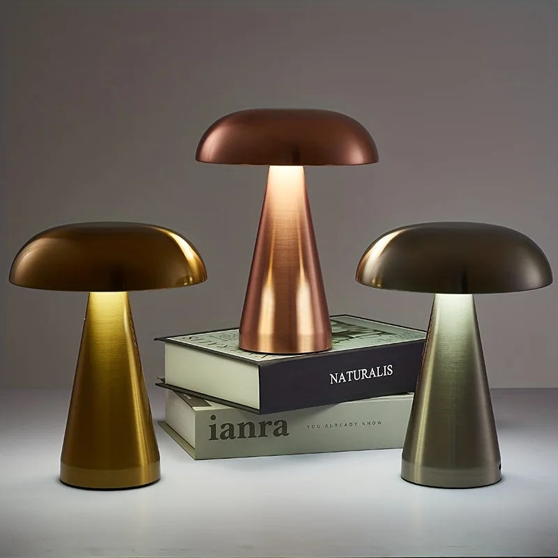 Mushroom Table Lamp  3 Color Adjustable Brightness Cordless Lamp Rechargeable Mushroom Decor Night Light Bedside Lamp Touch Lamp