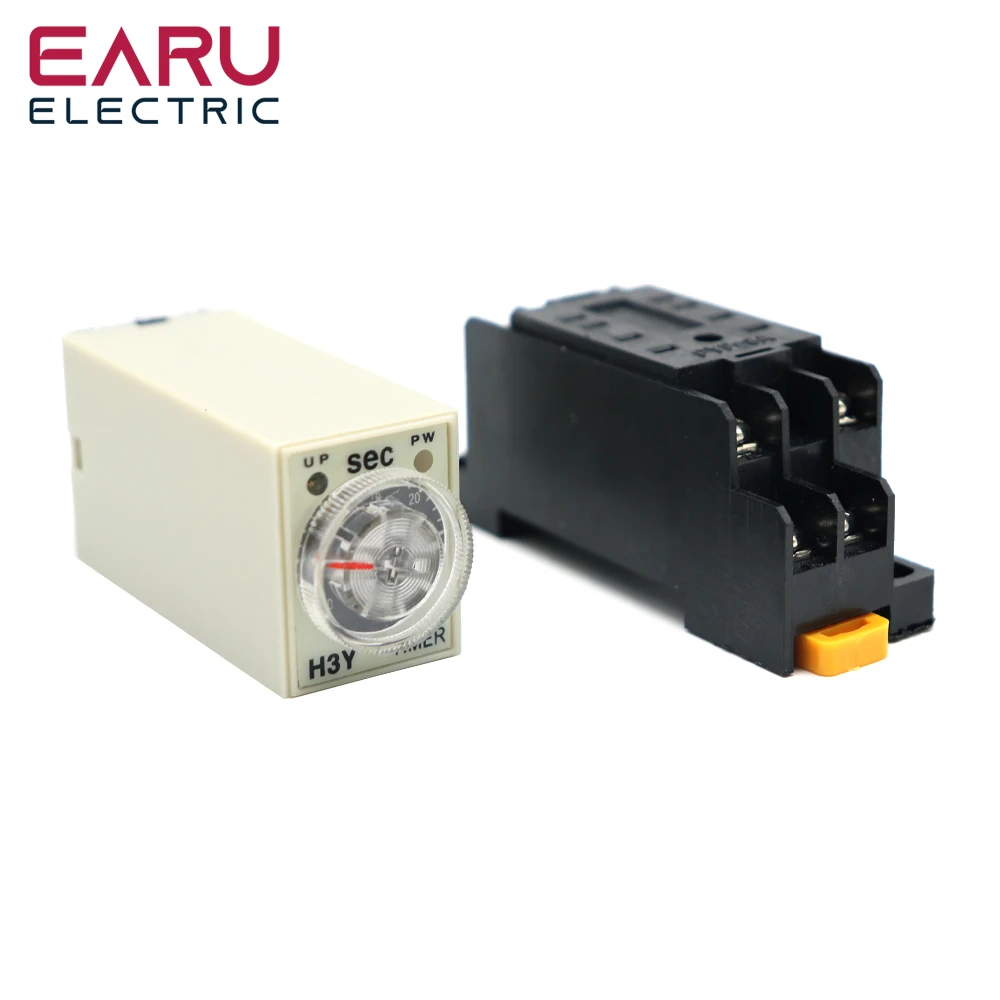 Delay Timer H3Y-2  AC110V AC220V AC380V With Base Socket  Power-on Delay Rotary Knob DPDT 0-60Min Timer Timing Time Relay