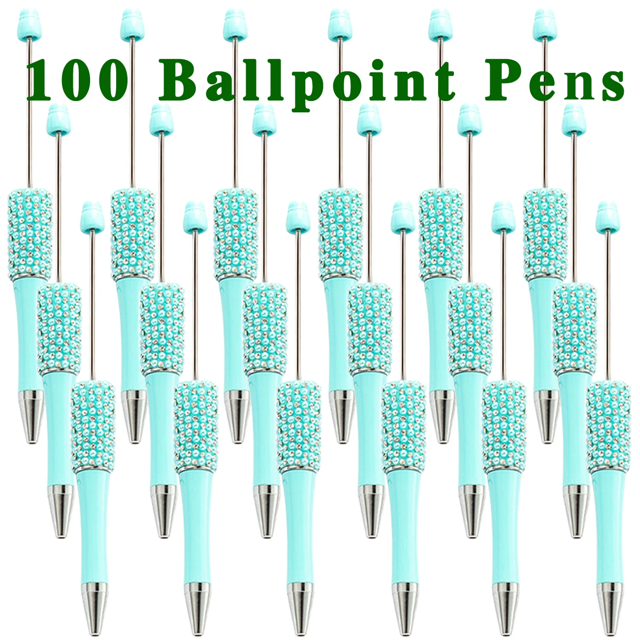 100Pcs Blue Diamond Bead Pen Wholesale Creative DIY Handmade Sticker Set Diamond Beaded Ballpoint Pens Advertising Gift Pen