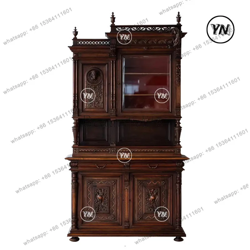 Medieval Style Dining Side Cabinet Wabi Sandy Wind Solid Wood Entrance Living Room Decorative Cabinet