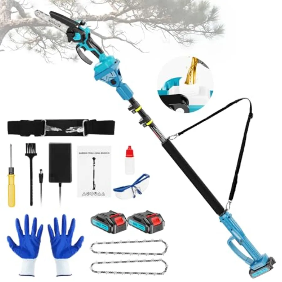 

2-in-1Pole Saw＆6 Inch Mini Chainsaw Cordlesswith Extension Pole Adjustable 180° Cutting Angle with 2 Battery Auto-oil Pole Saws