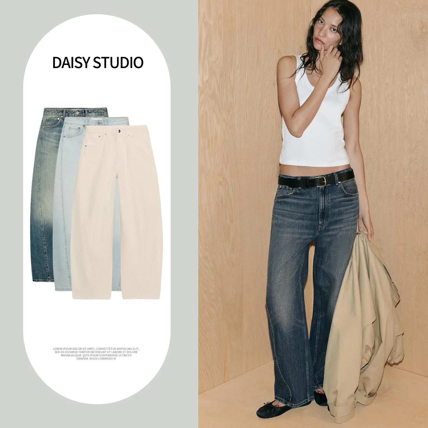 

Spring New Women's Loose Fit Zipper Twisted Stitching Jeans mid Waist Casual Style Polyester Fiber No Stretch Natural Waist