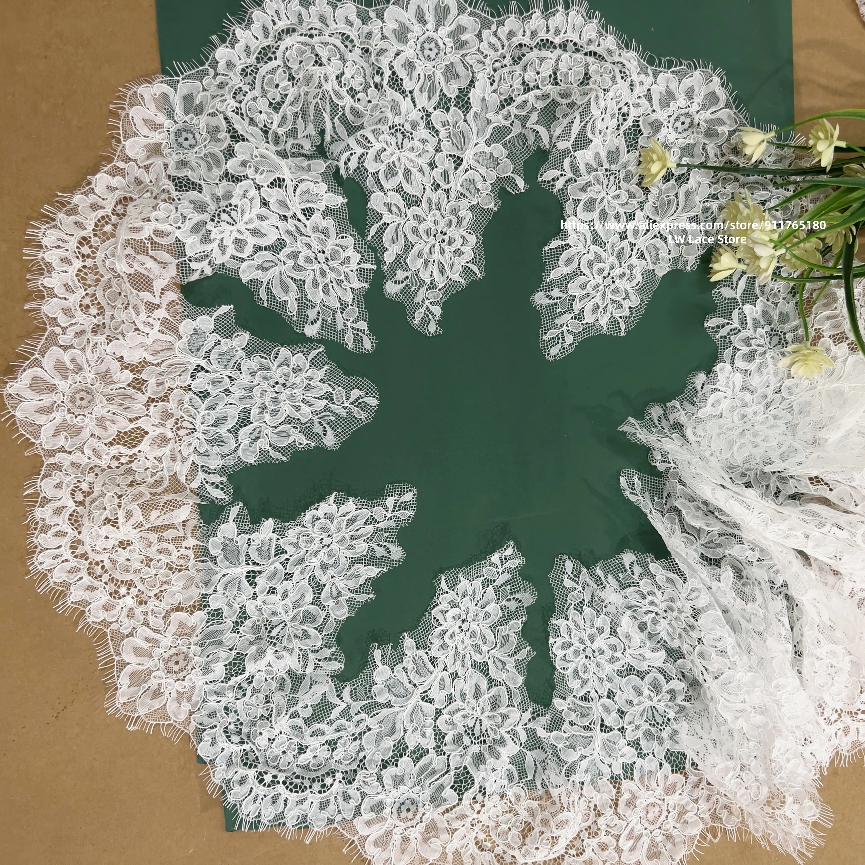 Lashes Lace Trim Border Lace Trimming with Cord, Off White Elegant Lace Sewing for Wedding Veil 21CM Wide Corded Floral Lace 3M